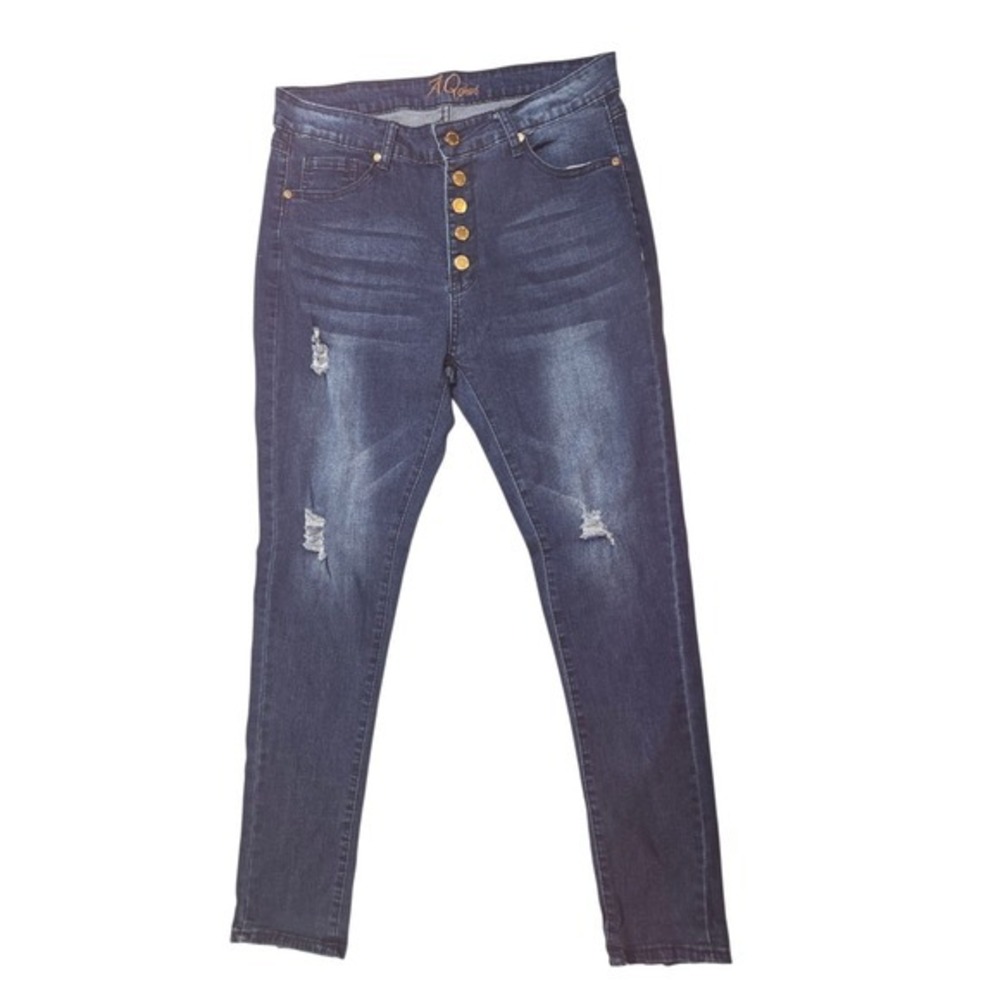 AQ Jeans Denim Collection Women High Rise Distressed Skinny Jean Dark Wash 32x29 - Picture 2 of 7